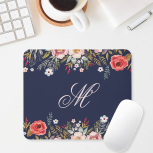 Klassisches Navy Blau Florales Benutzerdefiniertes Mousepad