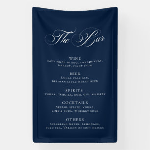 Klassisches Navy-Blau-Hochzeitsbar-Menü-Rezeptions Banner