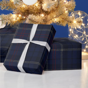 Klassisches Navy Blau Kariertes Weihnachten Geschenkpapier