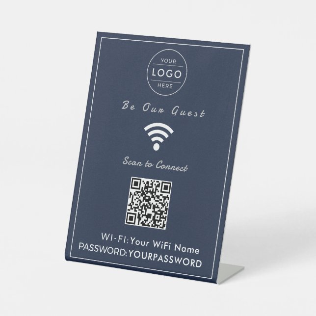 Klassisches Navy Blau QR Code WiFi-Schild Sockelschild (Vorderseite)