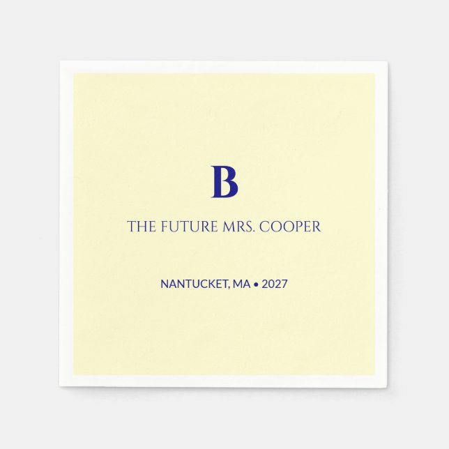 Klassisches Navy-Blau-Script-Monogramm Serviette (Vorderseite)