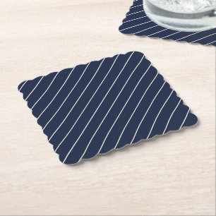 Klassisches Navy Blau Svelte Elfenbein Pinstripes Untersetzer