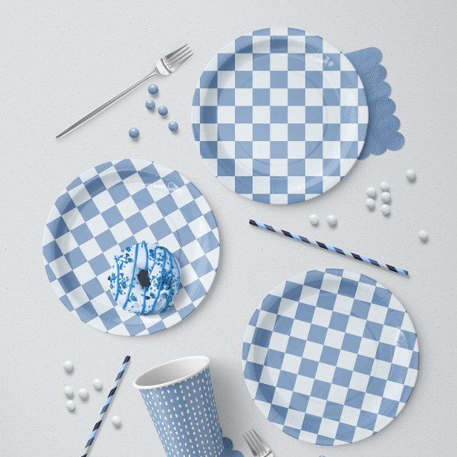 Klassisches Navy Blau & Weiß Gingham Picknick Pappteller (Von Creator hochgeladen)