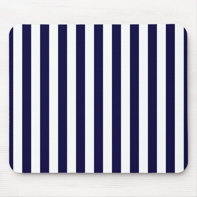 Klassisches Navy Blue and White Stripe Muster Mousepad (Vorne)