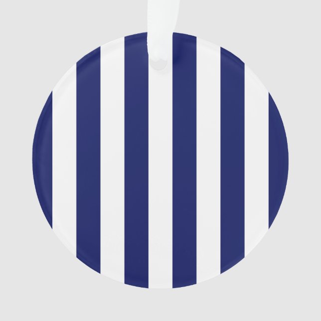 Klassisches Navy Blue and White Stripe Muster Ornament (Vorderseite)