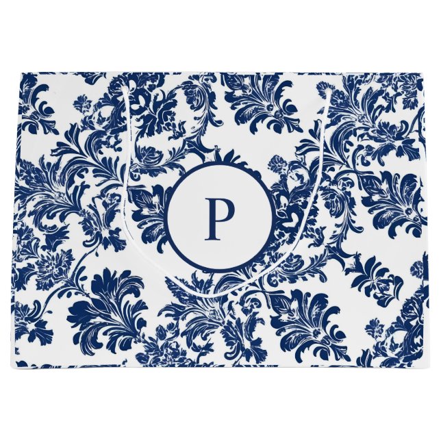 Klassisches Navy Blue Damask Muster Große Geschenktüte (Vorderseite)