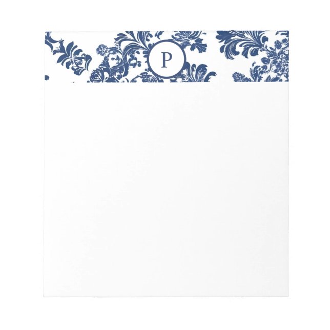Klassisches Navy Blue Damask Muster Notizblock (Vorderseite)