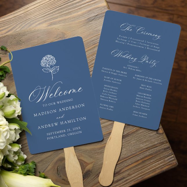 Klassisches Navy-Hortensien-Hochzeitsprogramm Fächer (Von Creator hochgeladen)
