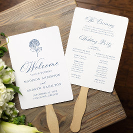 Klassisches Navy-Hortensien-Hochzeitsprogramm Fächer