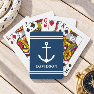 Klassisches Navy-Marineanker-Nachnamen-Monogramm Spielkarten
