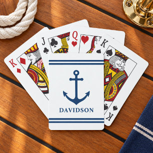 Klassisches Navy-Nautik-Anker-Nachnamen-Monogramm Spielkarten