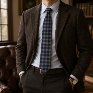 Klassisches Navy- und Grau-Gingham-Karo Krawatte