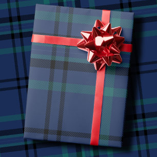Klassisches Navy- und Grün-Tartan-Weihnachten Geschenkpapier