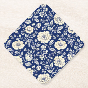 Klassisches Navyblau und Creme Vintage-Blumen-Bota Untersetzer