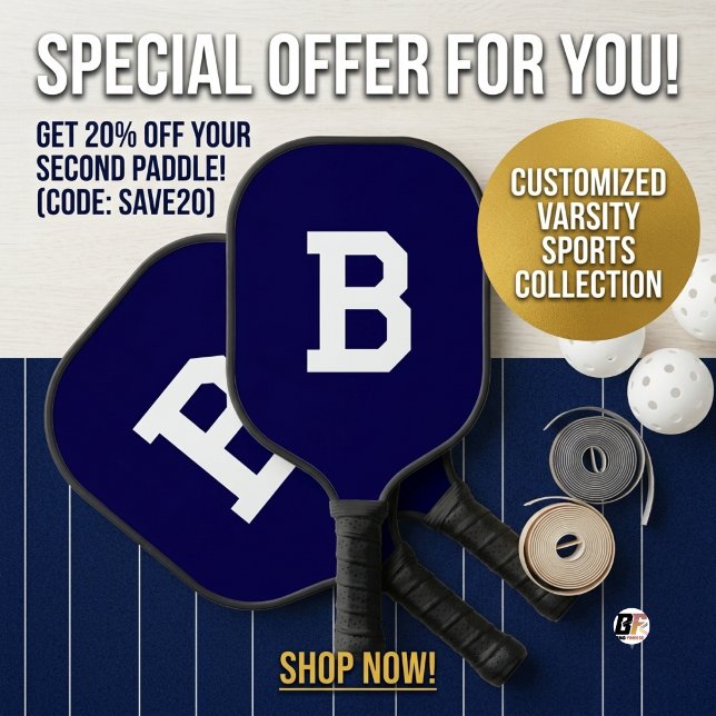 Klassisches Navyblau Varsity-Anfangsmonogramm Pickleball Schläger (#sports&activities)
