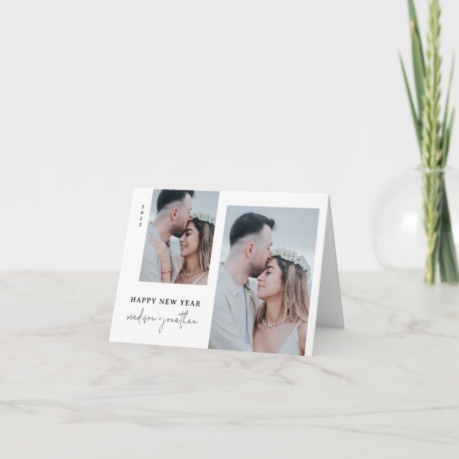 Klassisches Neujahr mit gefalteter Fotografie Feiertagskarte (Vorderseite)
