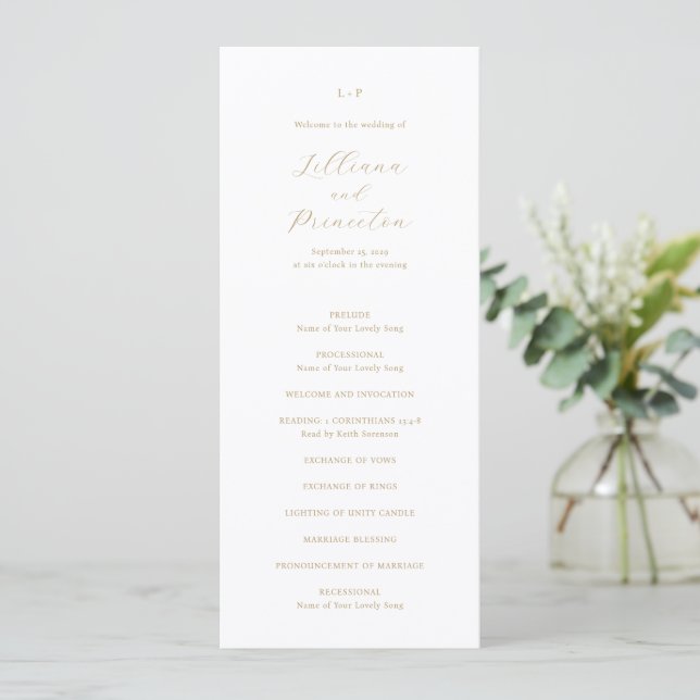 Klassisches neutrales Monogramm Elegante Hochzeit Programm (Stehend Vorderseite)