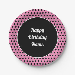 Klassisches Niedlich Happy Birthday Polka Dot Pink Pappteller