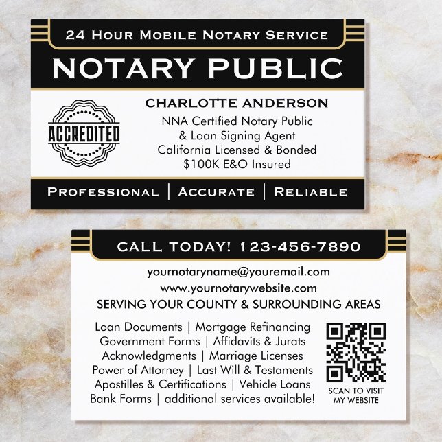 Klassisches Notarsignierungs-Agent-ID-Logo Schwarz Visitenkarte (Von Creator hochgeladen)