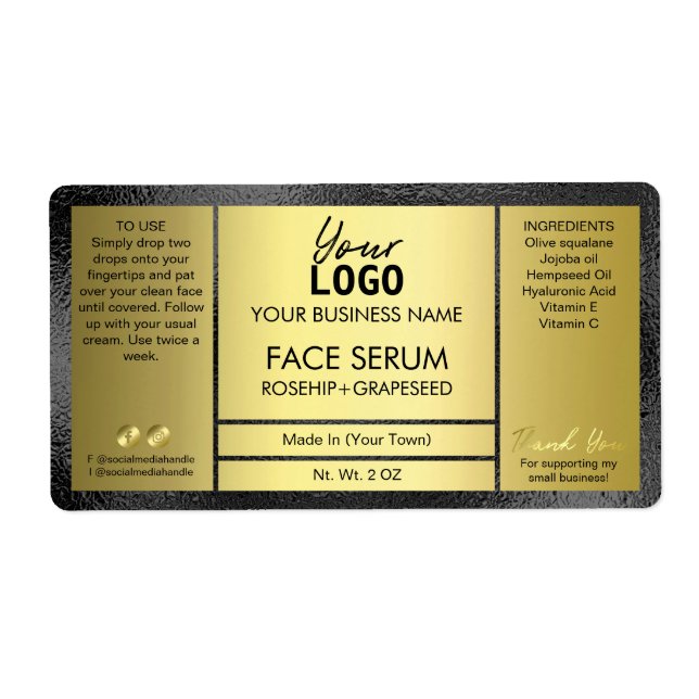 Klassisches Öl-Serum-Etikett für Schwarz-Gold-Effe (Vorne)