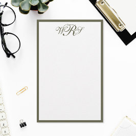 Klassisches Olivgrün Monogramm Briefpapier