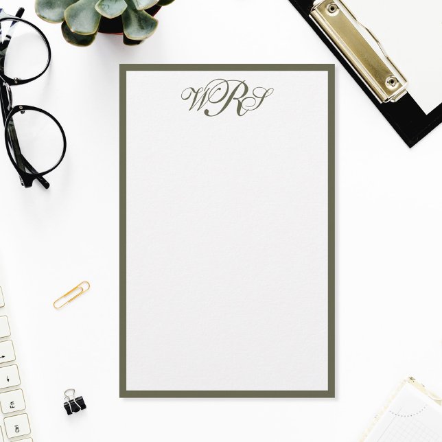 Klassisches Olivgrün Monogramm Briefpapier (Von Creator hochgeladen)