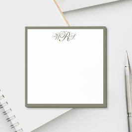 Klassisches Olivgrün Monogramm Post-it Klebezettel