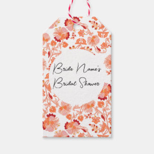 Klassisches Orange Floral Print Brautparty Geschenkanhänger