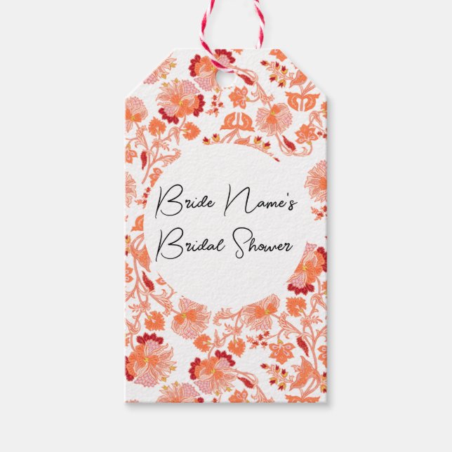 Klassisches Orange Floral Print Brautparty Geschenkanhänger (Vorderseite)