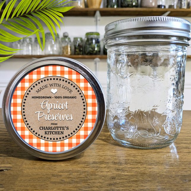 Klassisches Orange Gingham Canning Jar Label Runder Aufkleber (Von Creator hochgeladen)