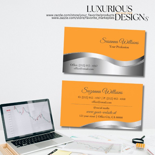 Klassisches Orange Wavy Silver Decor Inspiriere Visitenkarte (Von Creator hochgeladen)