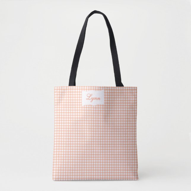 Klassisches Orange & Weiß Gingham | Personalisiert (Vorderseite)