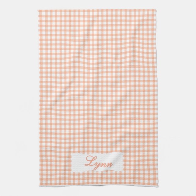 Klassisches Orange & Weiß Gingham | Personalisiert Geschirrtuch (Vertikal)