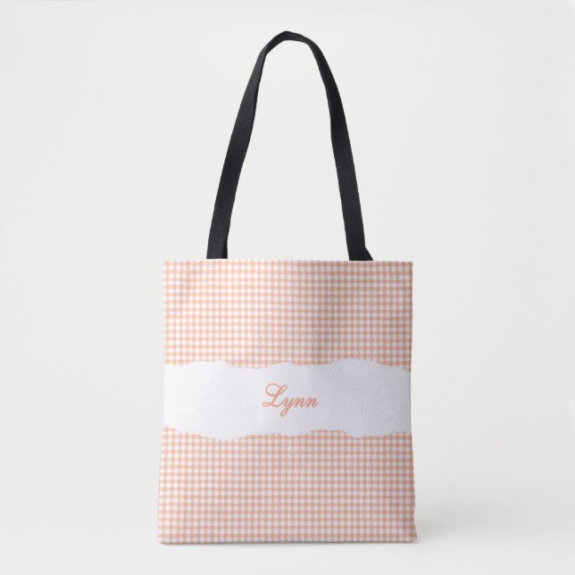 Klassisches Orange-Weiß-Gingham | Personalisierter (Vorderseite)