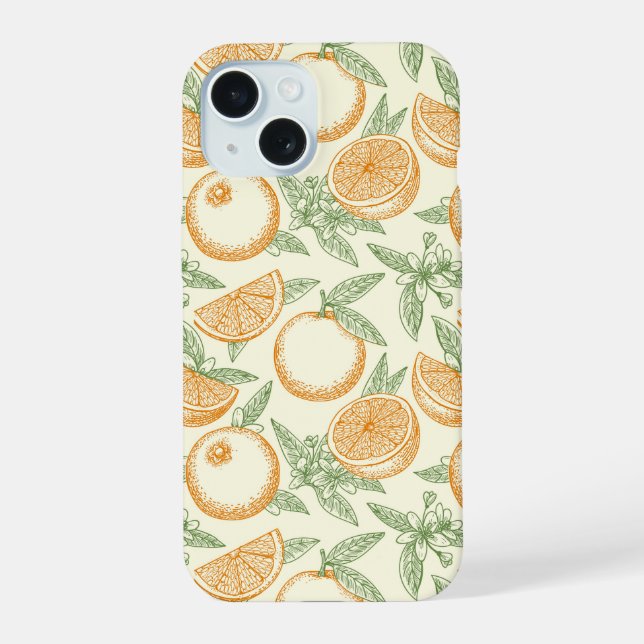 Klassisches Orangenfruchtmuster iPhone 15 Hülle (Rückseite)