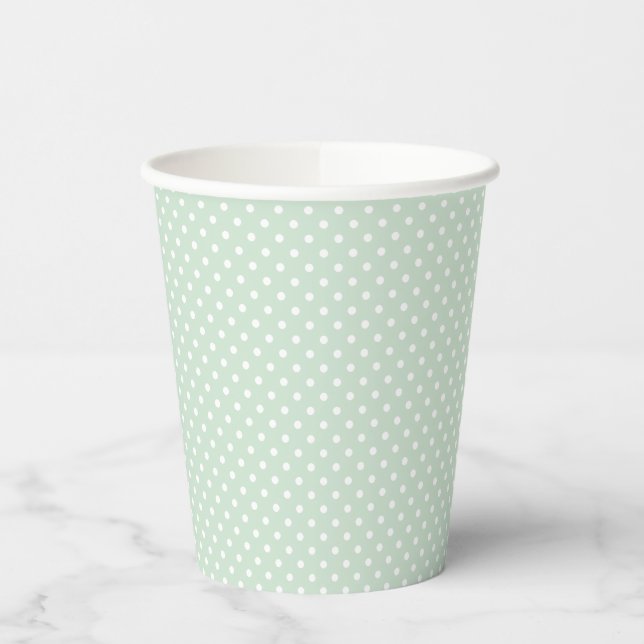 Klassisches Pastell Grün Mint Punkte Pappbecher (Links)