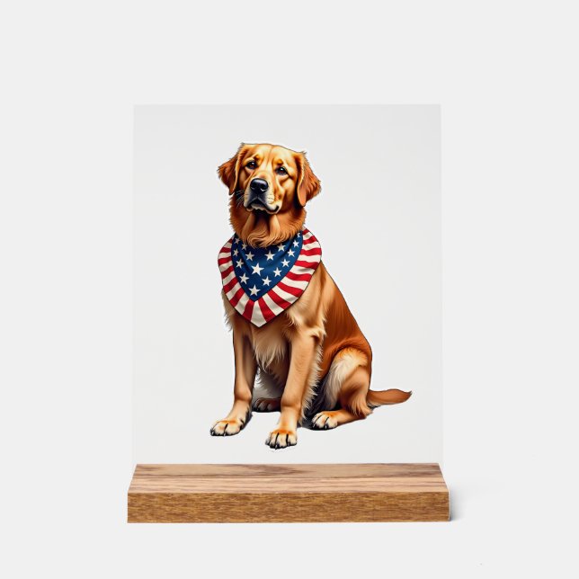 Klassisches patriotisches Golden Retriever Vintage Acrylschild (Vorderseite)