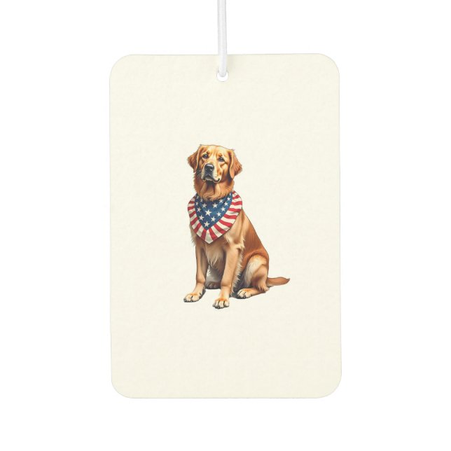 Klassisches patriotisches Golden Retriever Vintage Autolufterfrischer (Vorderseite)