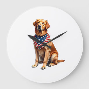 Klassisches patriotisches Golden Retriever Vintage Große Wanduhr