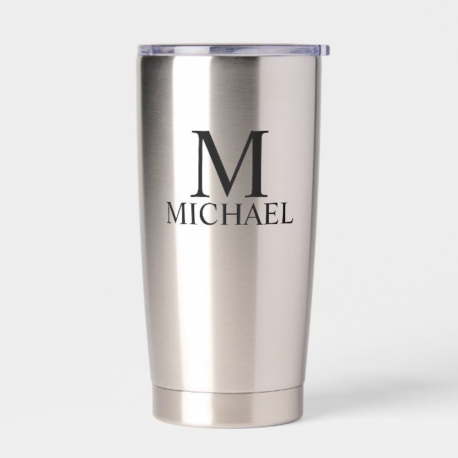 Klassisches Personalisiertes Monogramm und Name Thermobecher (Links)