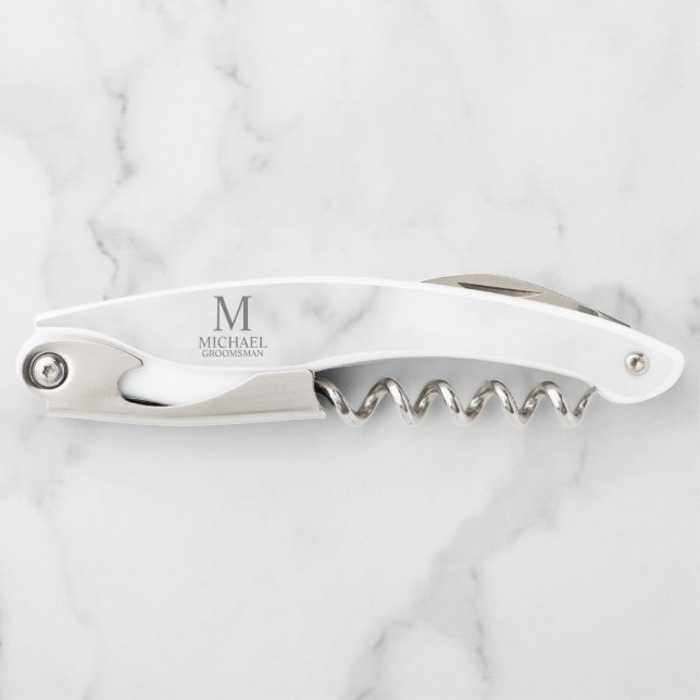 Klassisches personalisiertes Trauzeuge-Monogramm u Kellnermesser (Vorderseite)
