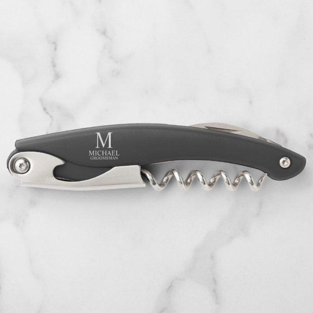 Klassisches personalisiertes Trauzeuge-Monogramm u Kellnermesser (Vorderseite)