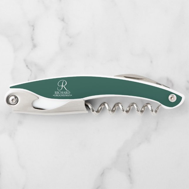 Klassisches personalisiertes Trauzeuge-Monogramm u Kellnermesser (Vorderseite)