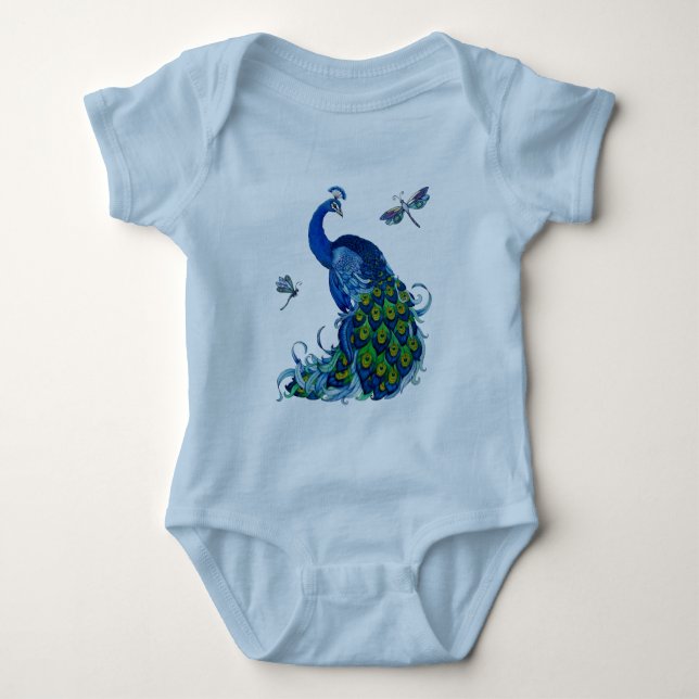 Klassisches Pfau- und Dragonfly-Design Baby Strampler (Vorderseite)