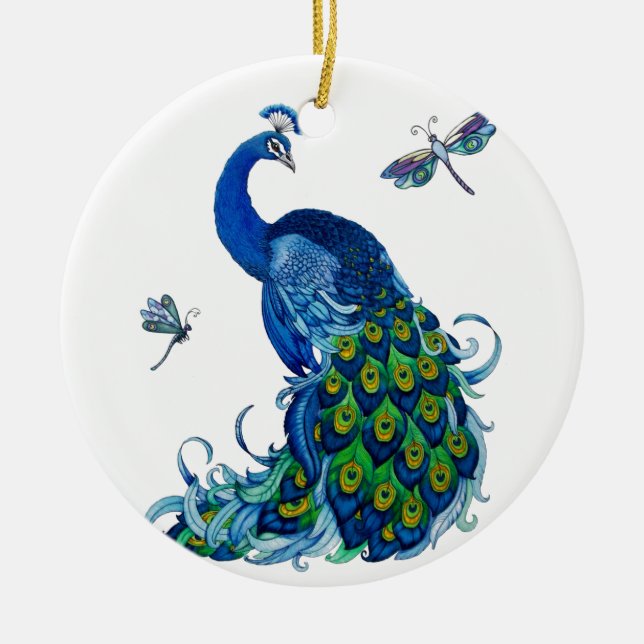Klassisches Pfau- und Dragonfly-Design Keramikornament (Vorne)