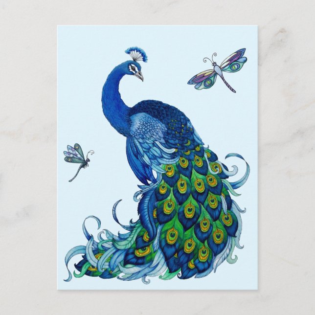Klassisches Pfau- und Dragonfly-Design Postkarte (Vorderseite)