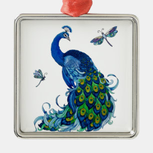 Klassisches Pfau- und Dragonfly-Design Silbernes Ornament