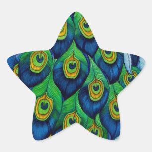 Klassisches Pfau- und Dragonfly-Design Stern-Aufkleber