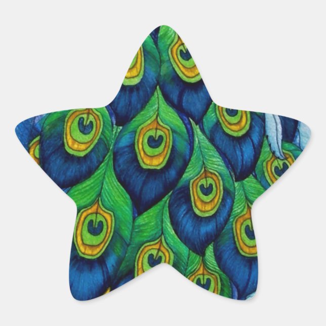 Klassisches Pfau- und Dragonfly-Design Stern-Aufkleber (Vorderseite)
