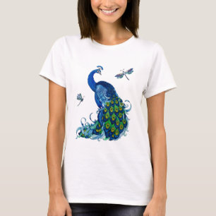 Klassisches Pfau- und Dragonfly-Design T-Shirt